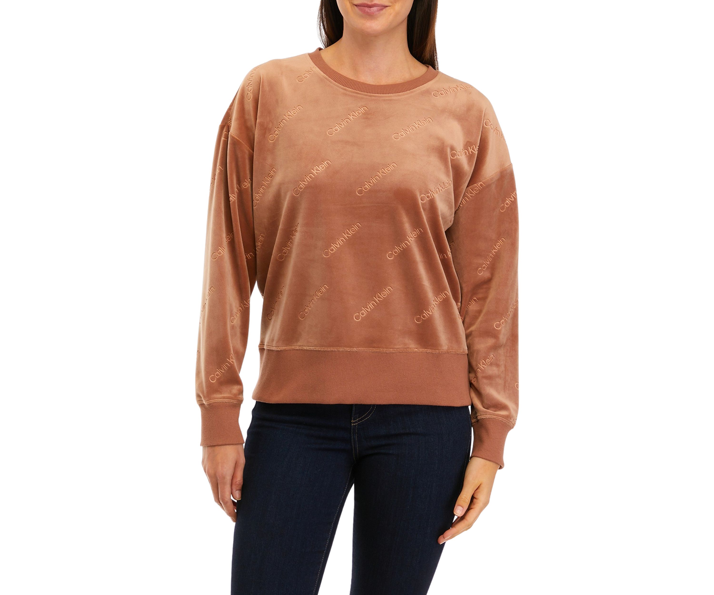 Womens Velour Logo Burnout Pullover Sweatshirt