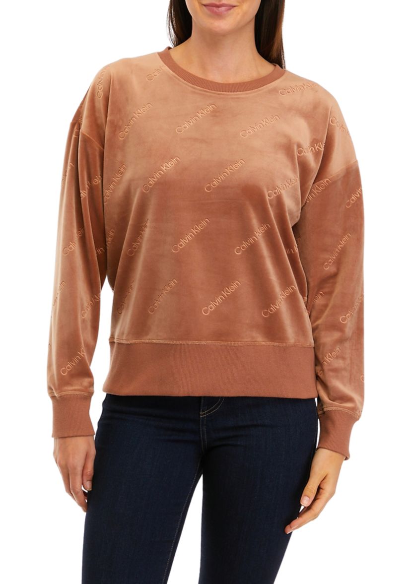 Womens Velour Logo Burnout Pullover Sweatshirt