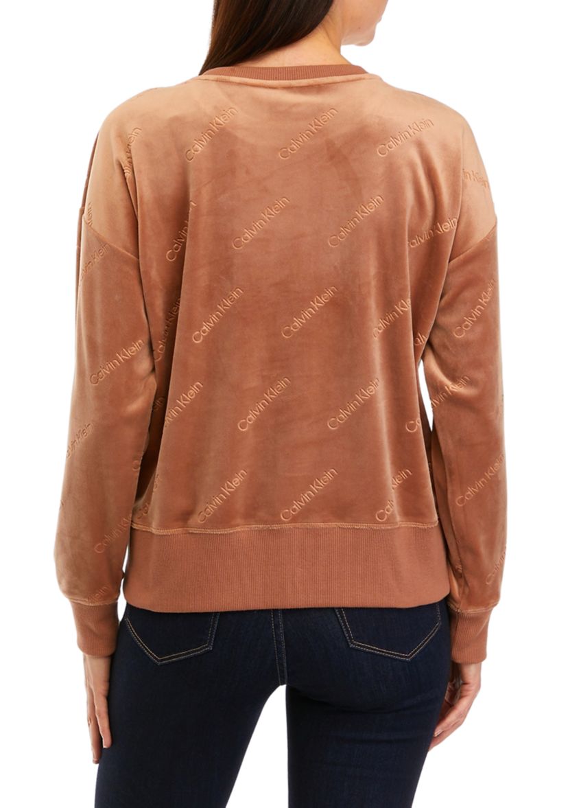Womens Velour Logo Burnout Pullover Sweatshirt
