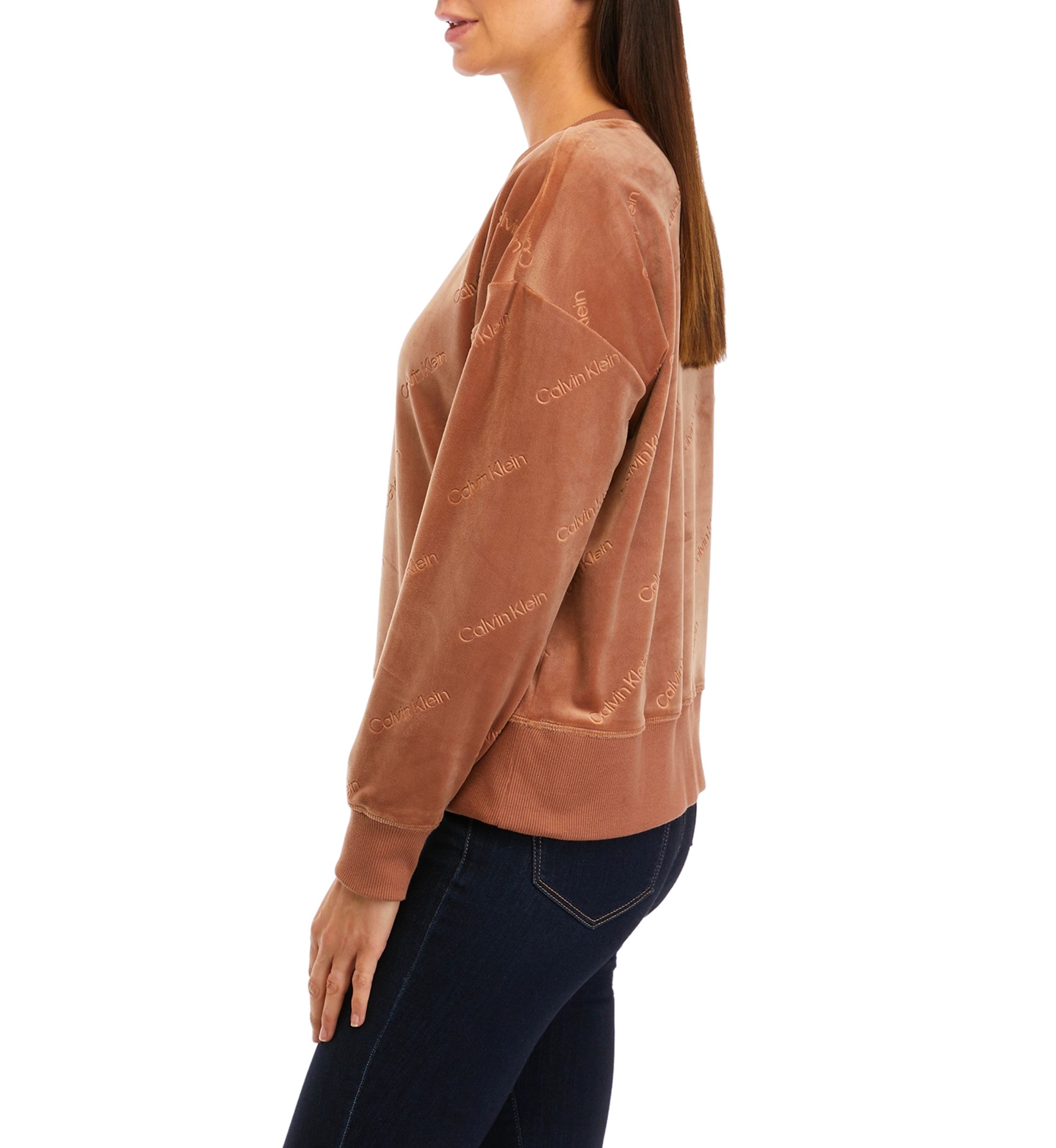 Womens Velour Logo Burnout Pullover Sweatshirt