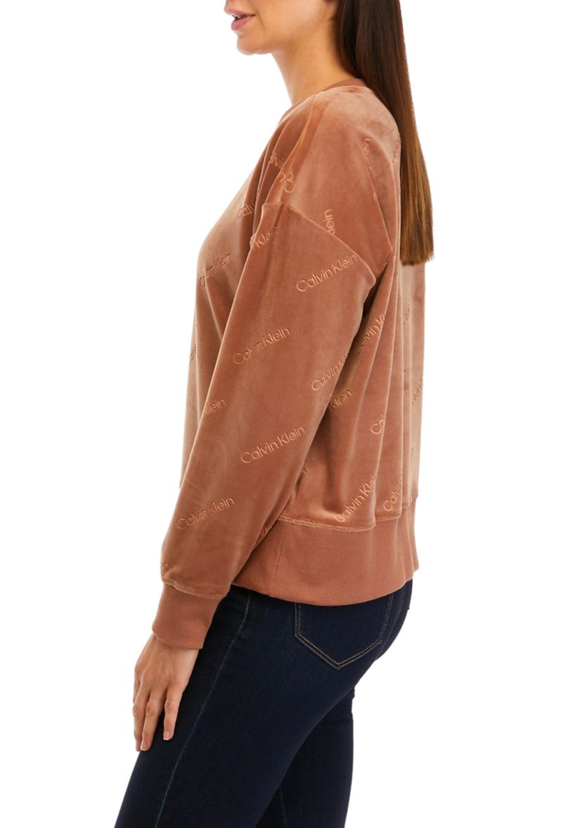 Womens Velour Logo Burnout Pullover Sweatshirt
