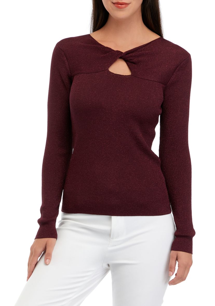 Womens Lurex® Twist Neck Cutout Sweater
