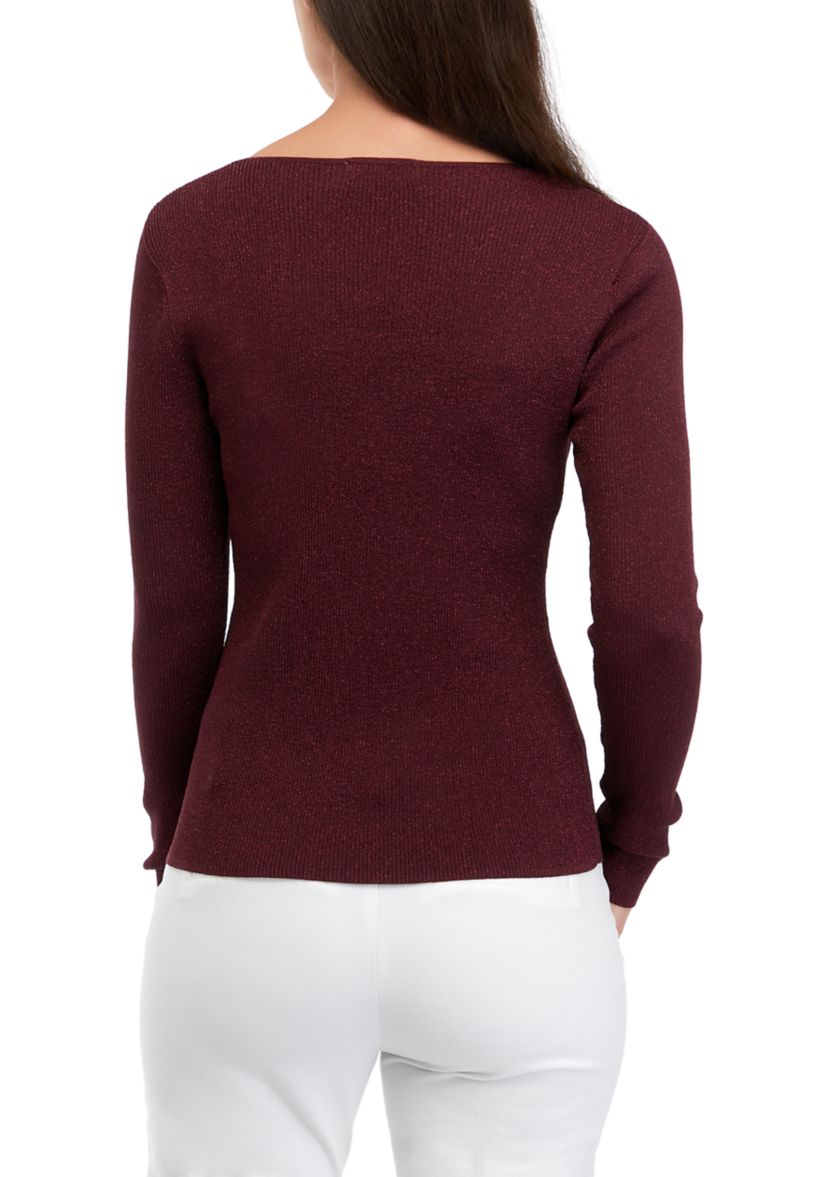 Womens Lurex® Twist Neck Cutout Sweater