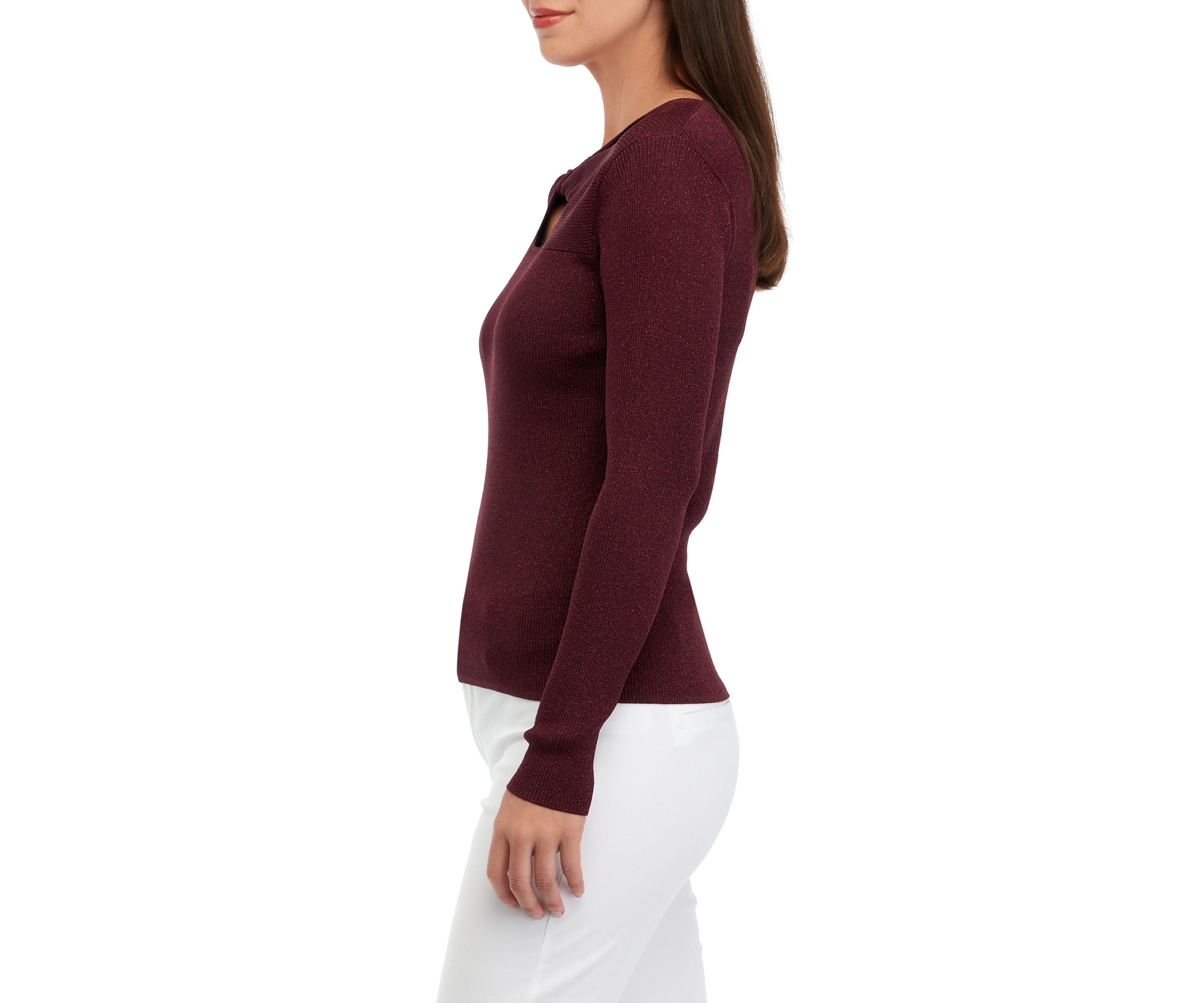 Womens Lurex® Twist Neck Cutout Sweater