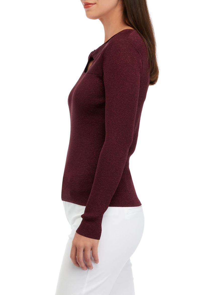 Womens Lurex® Twist Neck Cutout Sweater
