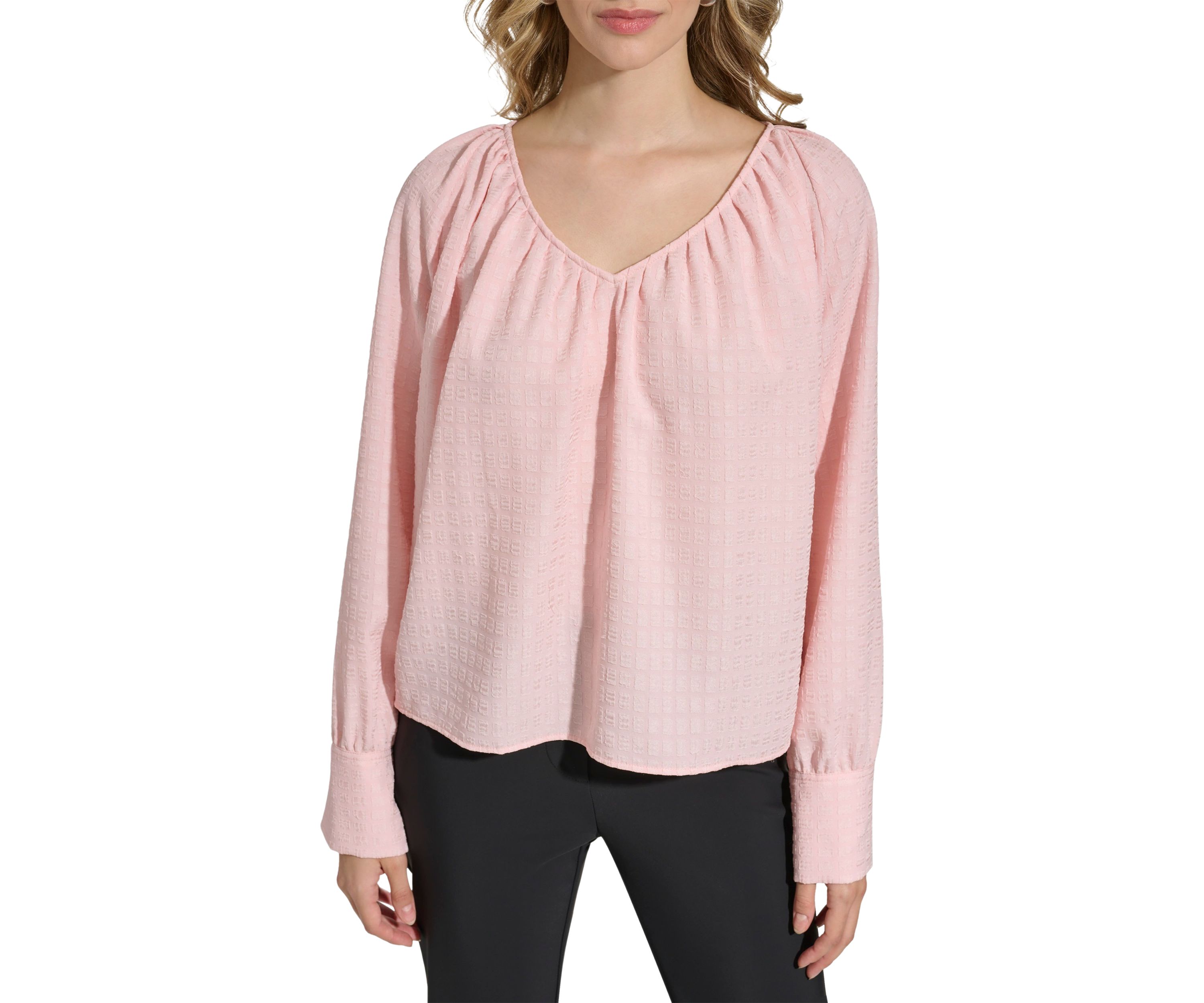 Womens V-Neck Window Pane Blouse