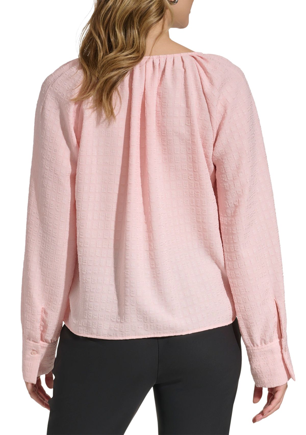 Womens V-Neck Window Pane Blouse