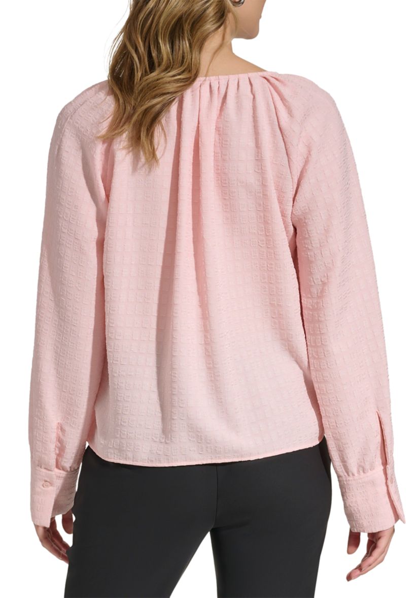 Womens V-Neck Window Pane Blouse