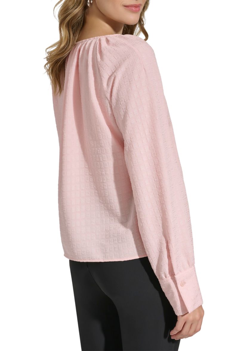 Womens V-Neck Window Pane Blouse