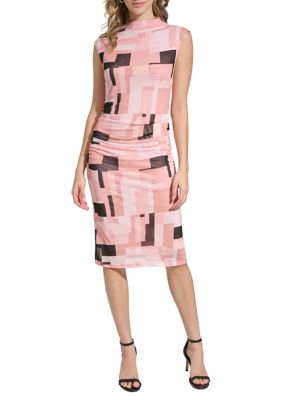 CALVIN KLEIN Womens Pink Stretch Zippered Fitted Sleeveless Crew Neck Short  Cocktail Sheath Dress Petites 10P