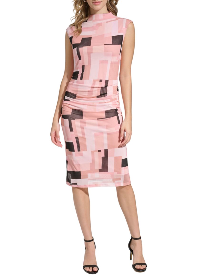 Womens Printed Side Ruched Dress
