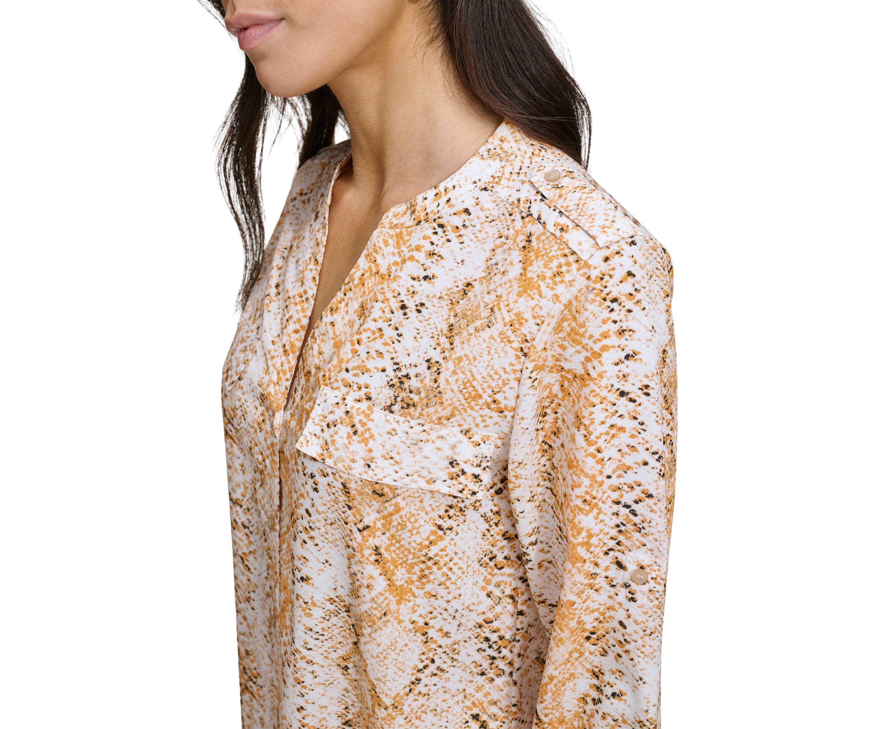 Womens Roll Sleeve Printed Top 
