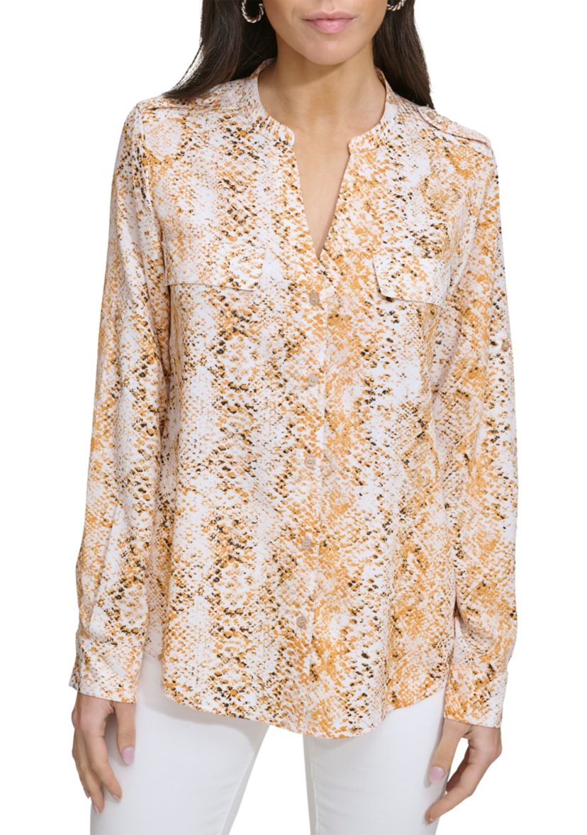 Womens Roll Sleeve Printed Top 