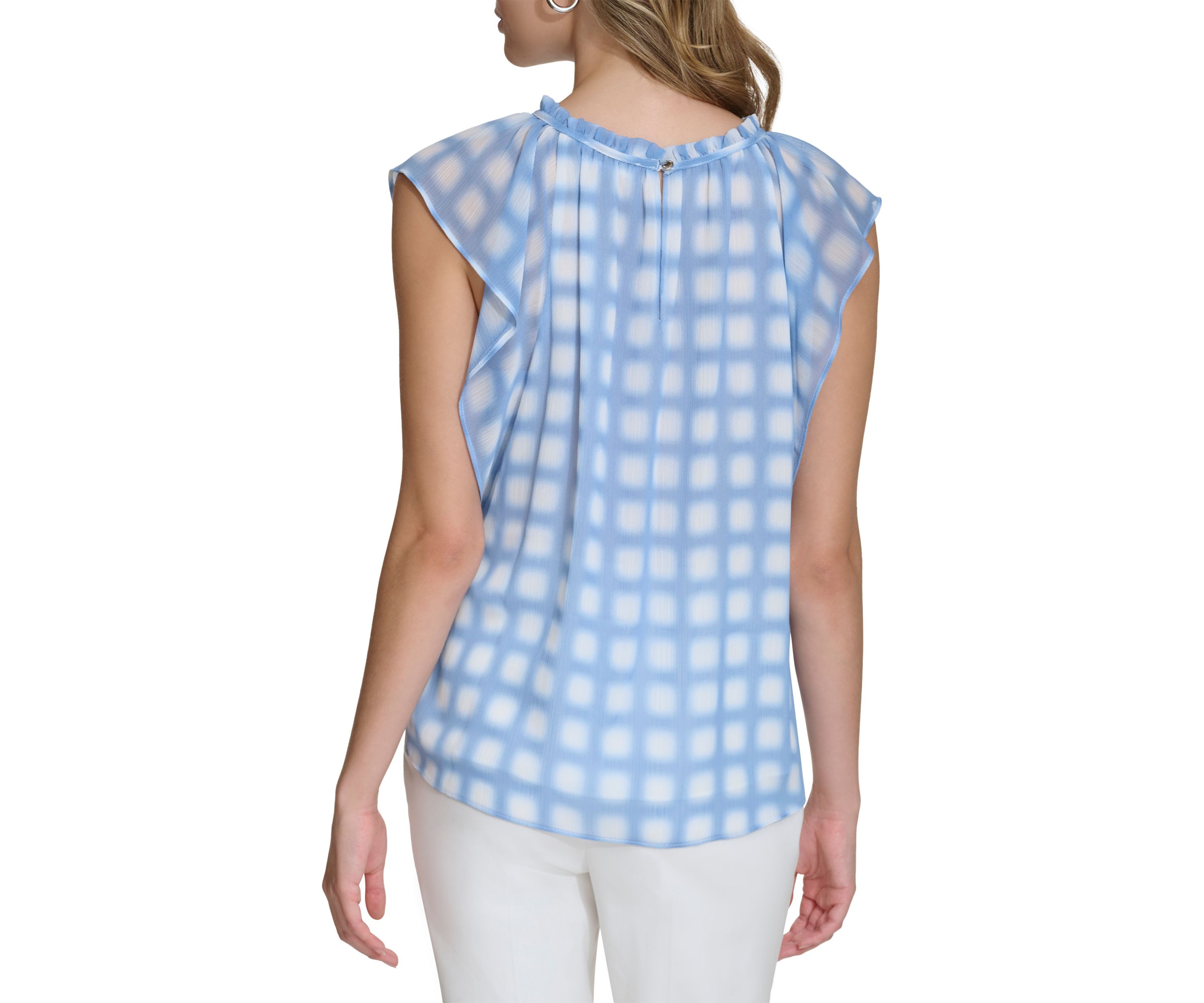 Womens Flutter Sleeve Printed Chiffon Blouse