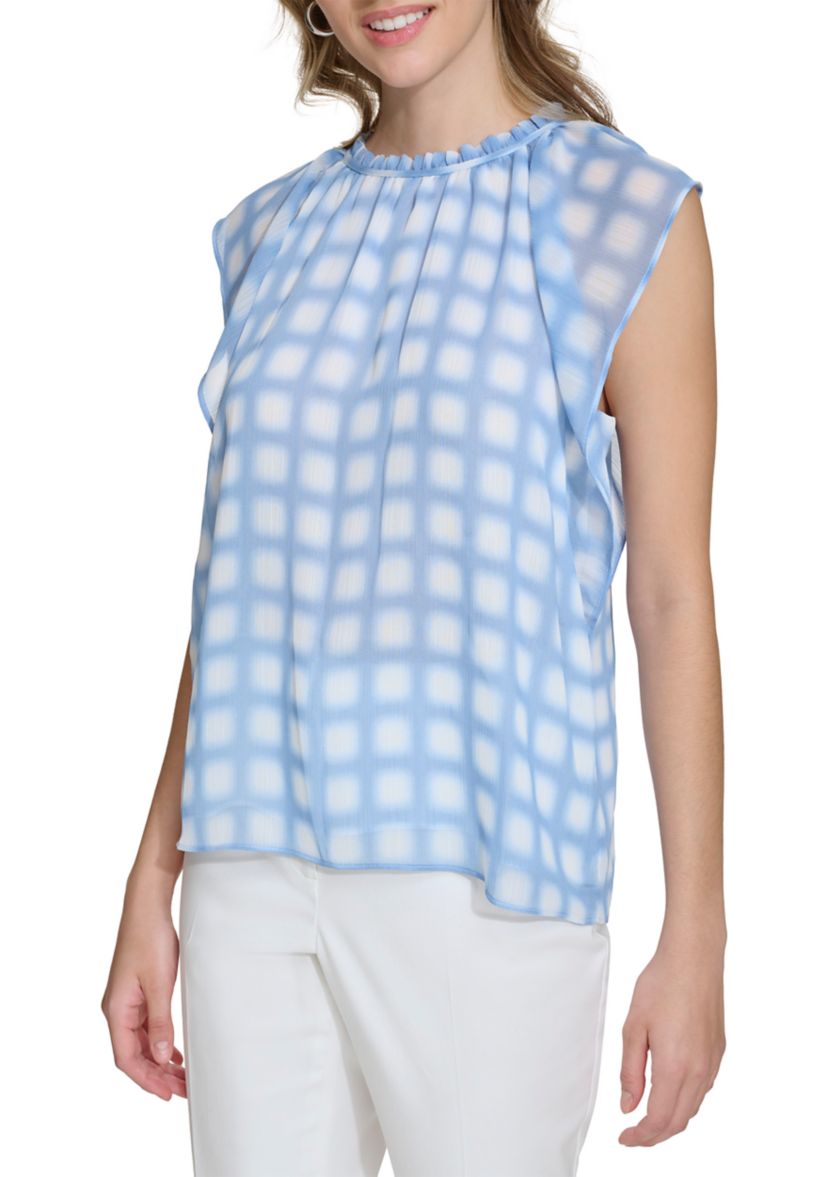 Womens Flutter Sleeve Printed Chiffon Blouse