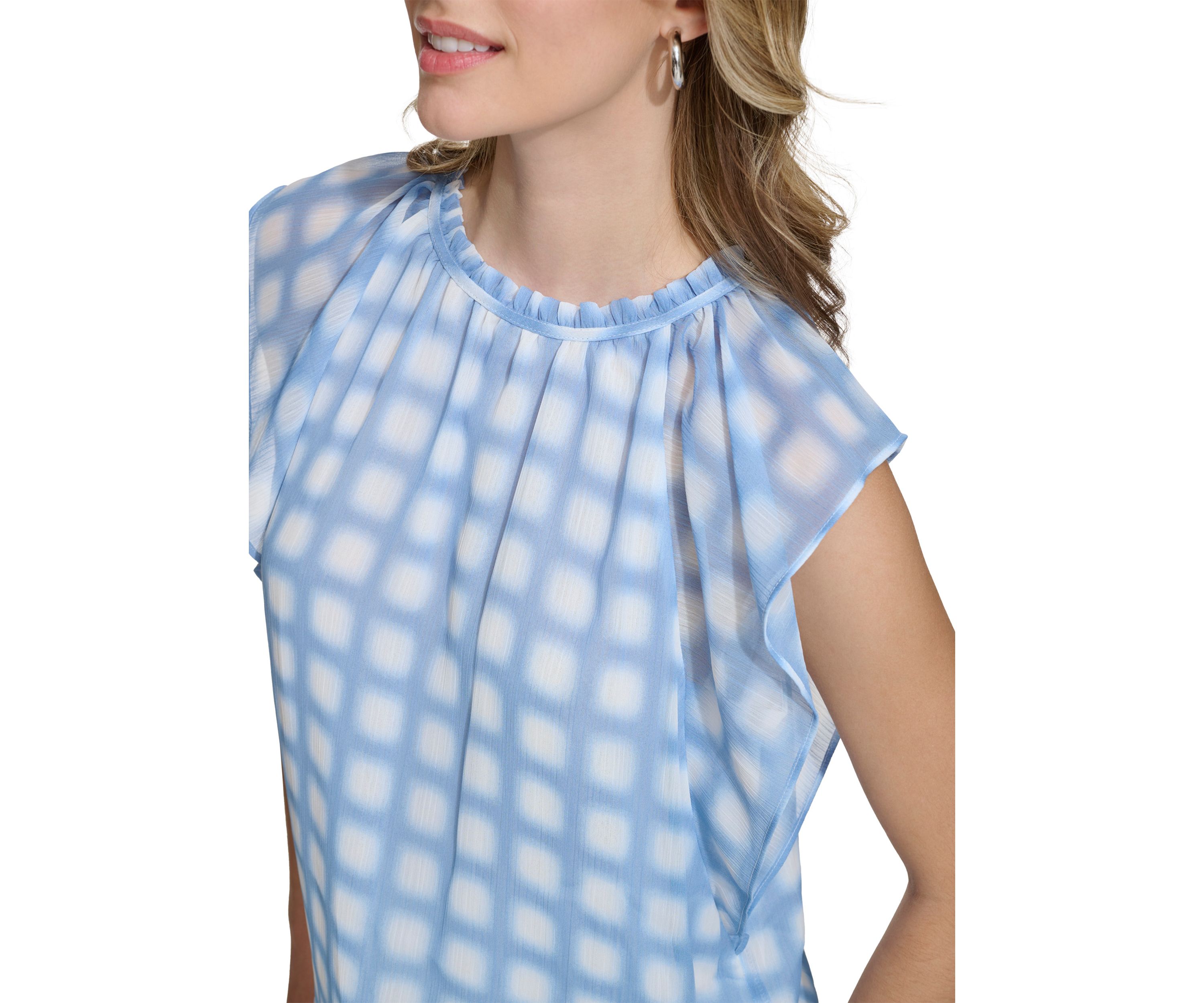 Womens Flutter Sleeve Printed Chiffon Blouse