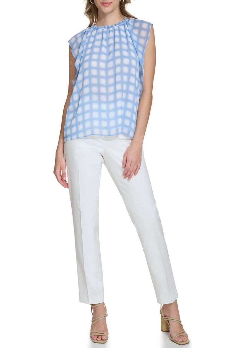 Womens Flutter Sleeve Printed Chiffon Blouse