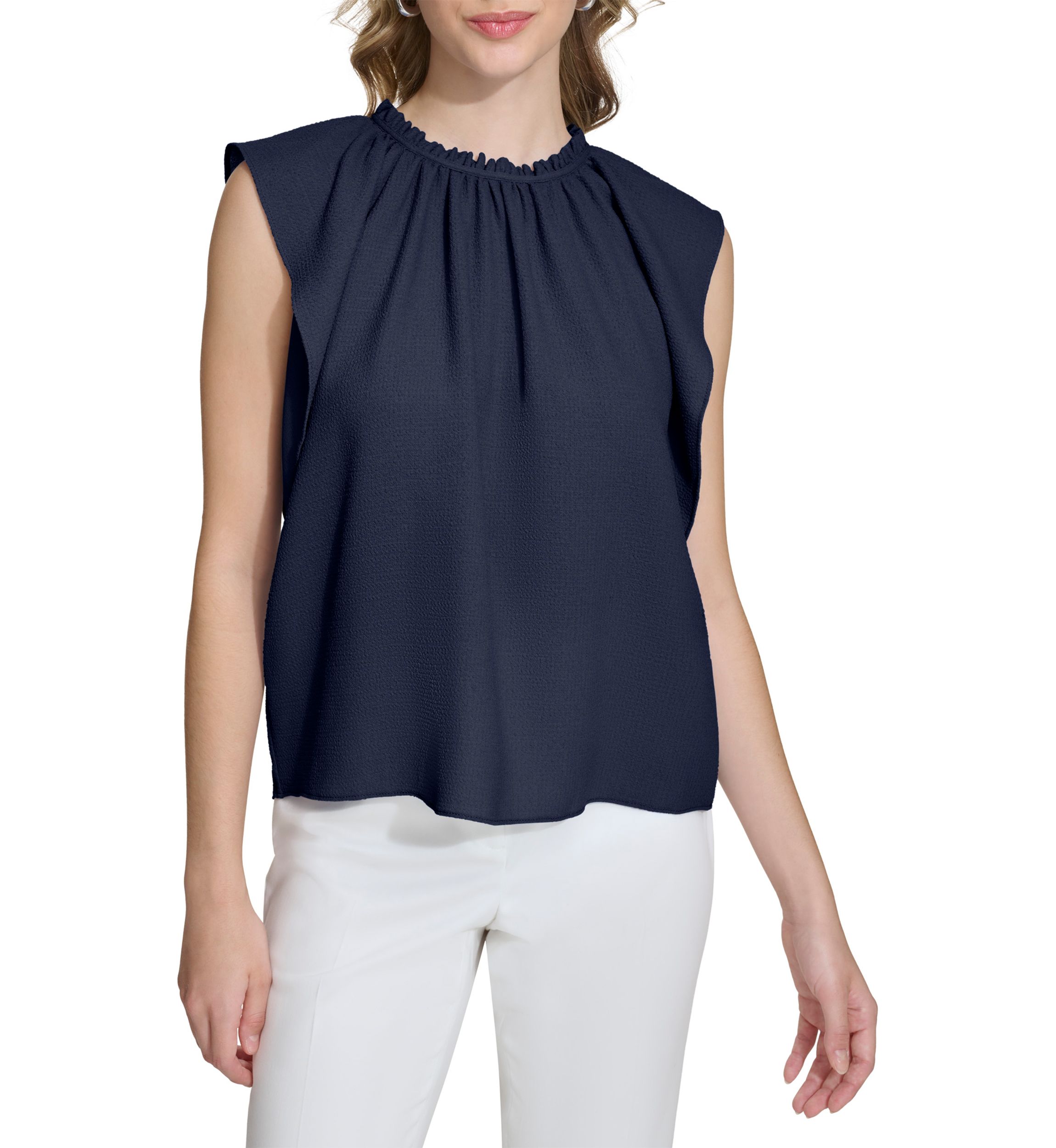 Womens Solid Flutter Sleeve Chiffon Blouse
