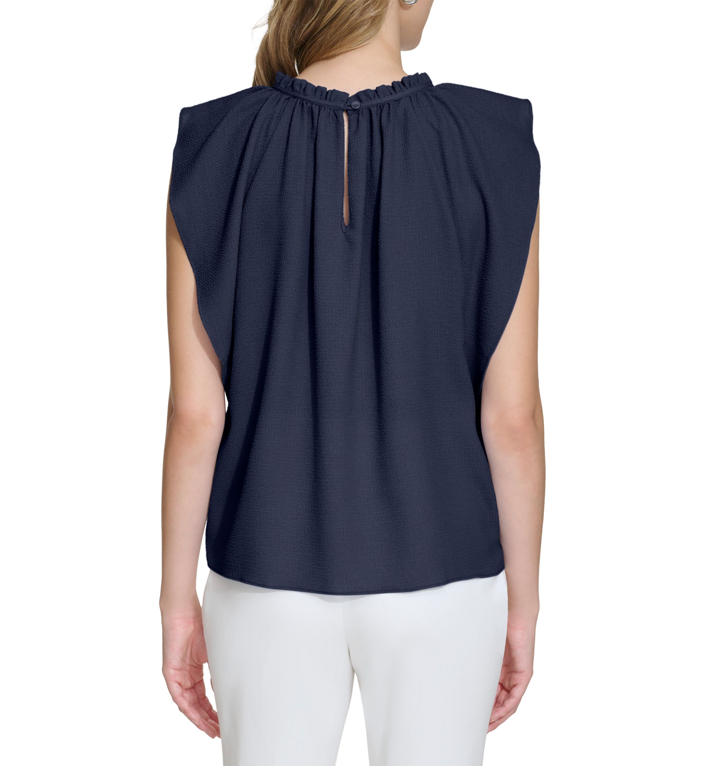 Womens Solid Flutter Sleeve Chiffon Blouse
