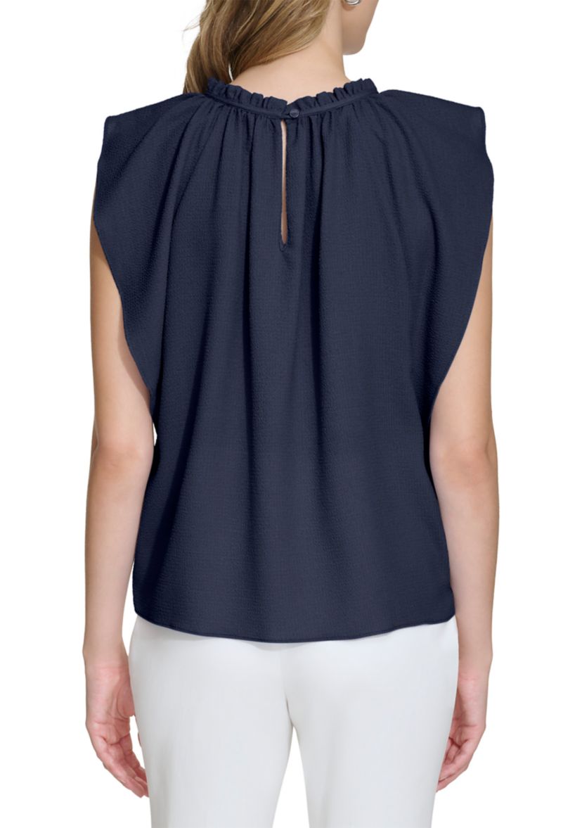Womens Solid Flutter Sleeve Chiffon Blouse