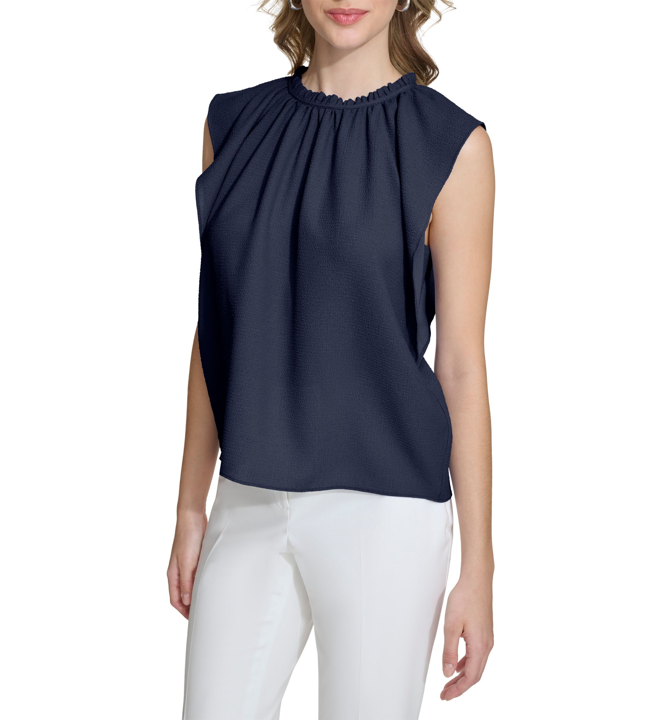 Womens Solid Flutter Sleeve Chiffon Blouse
