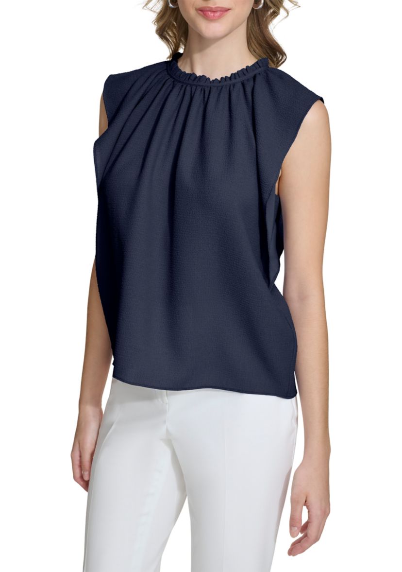 Womens Solid Flutter Sleeve Chiffon Blouse