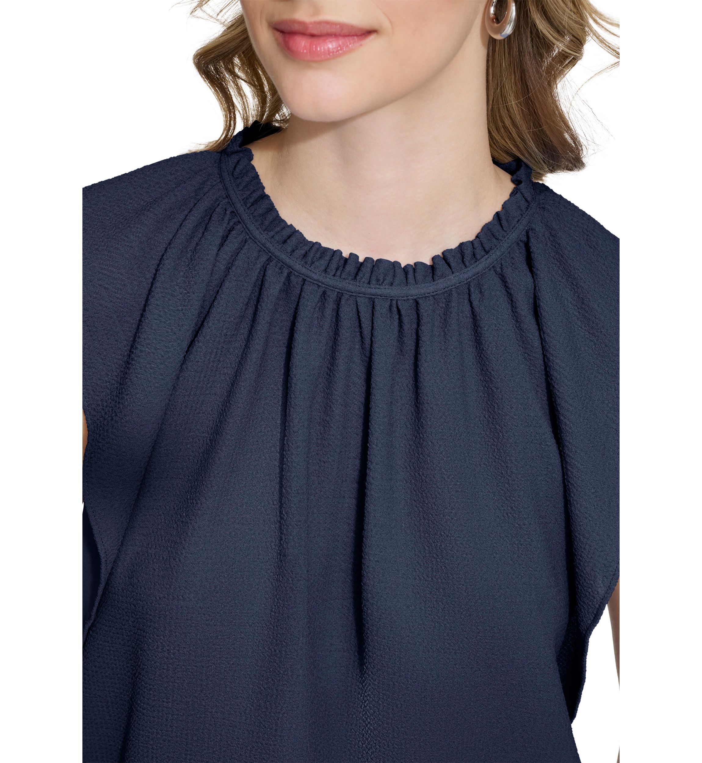 Womens Solid Flutter Sleeve Chiffon Blouse
