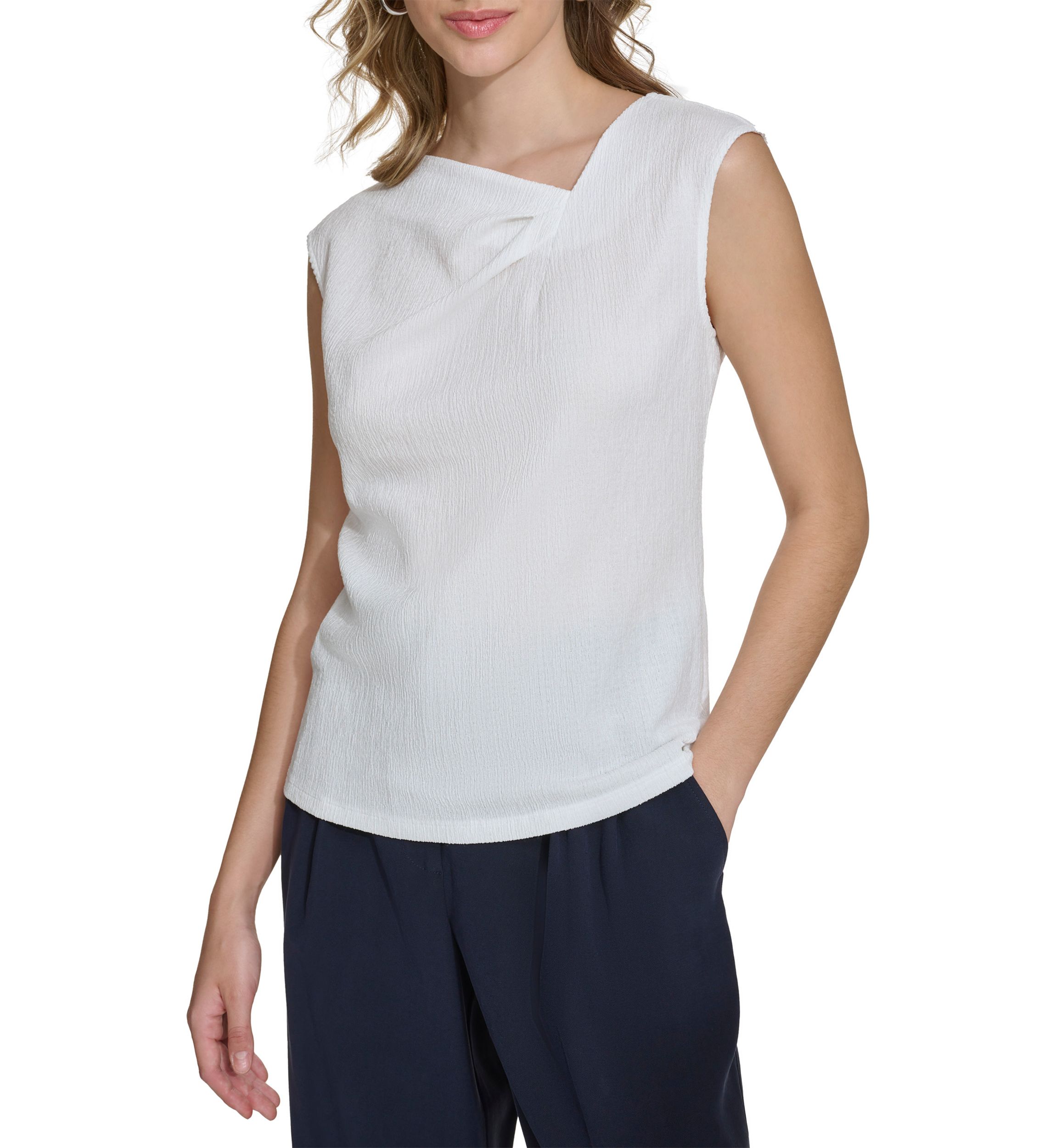 Womens Solid Asymmetrical Textured Knit Top