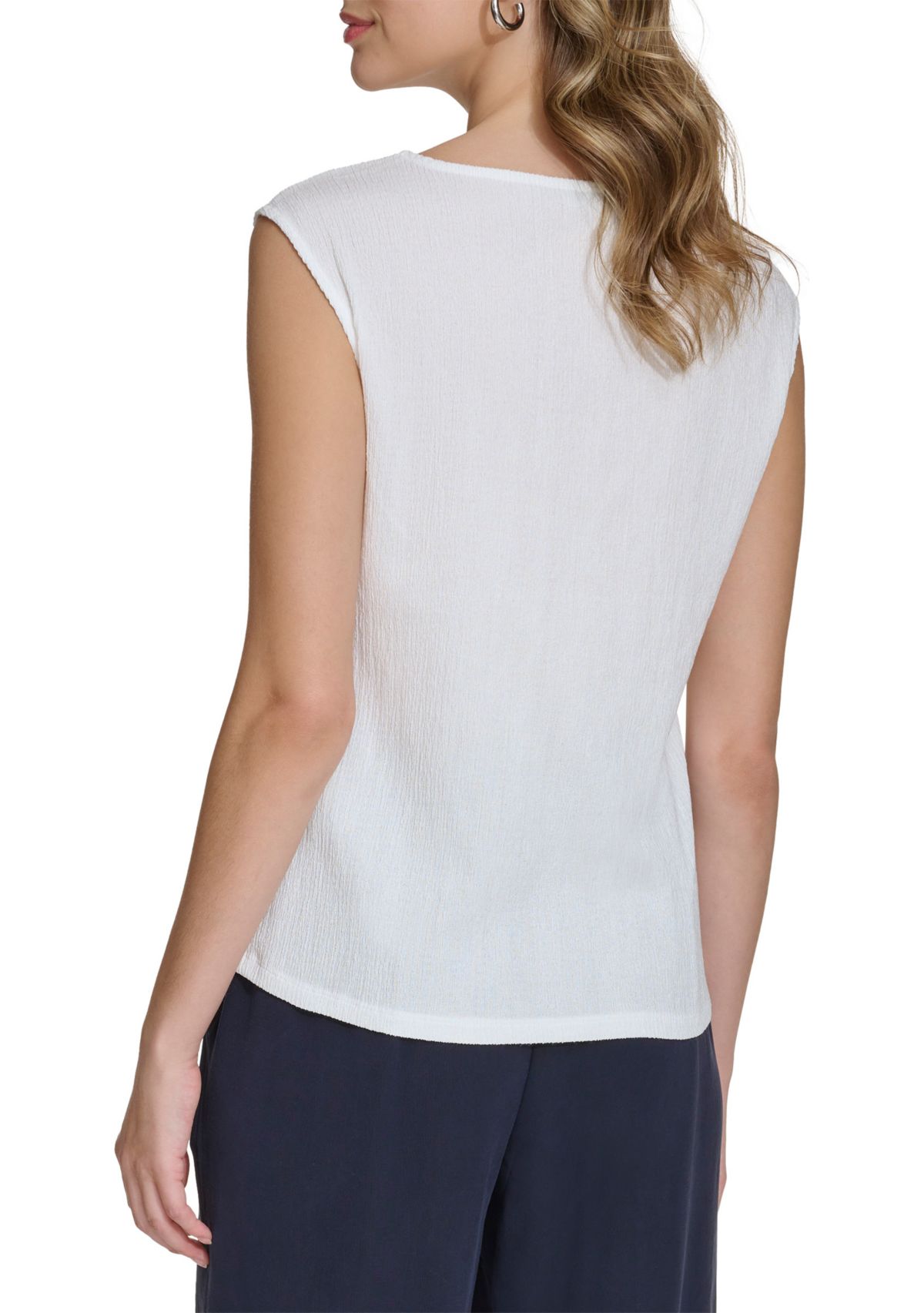 Womens Solid Asymmetrical Textured Knit Top