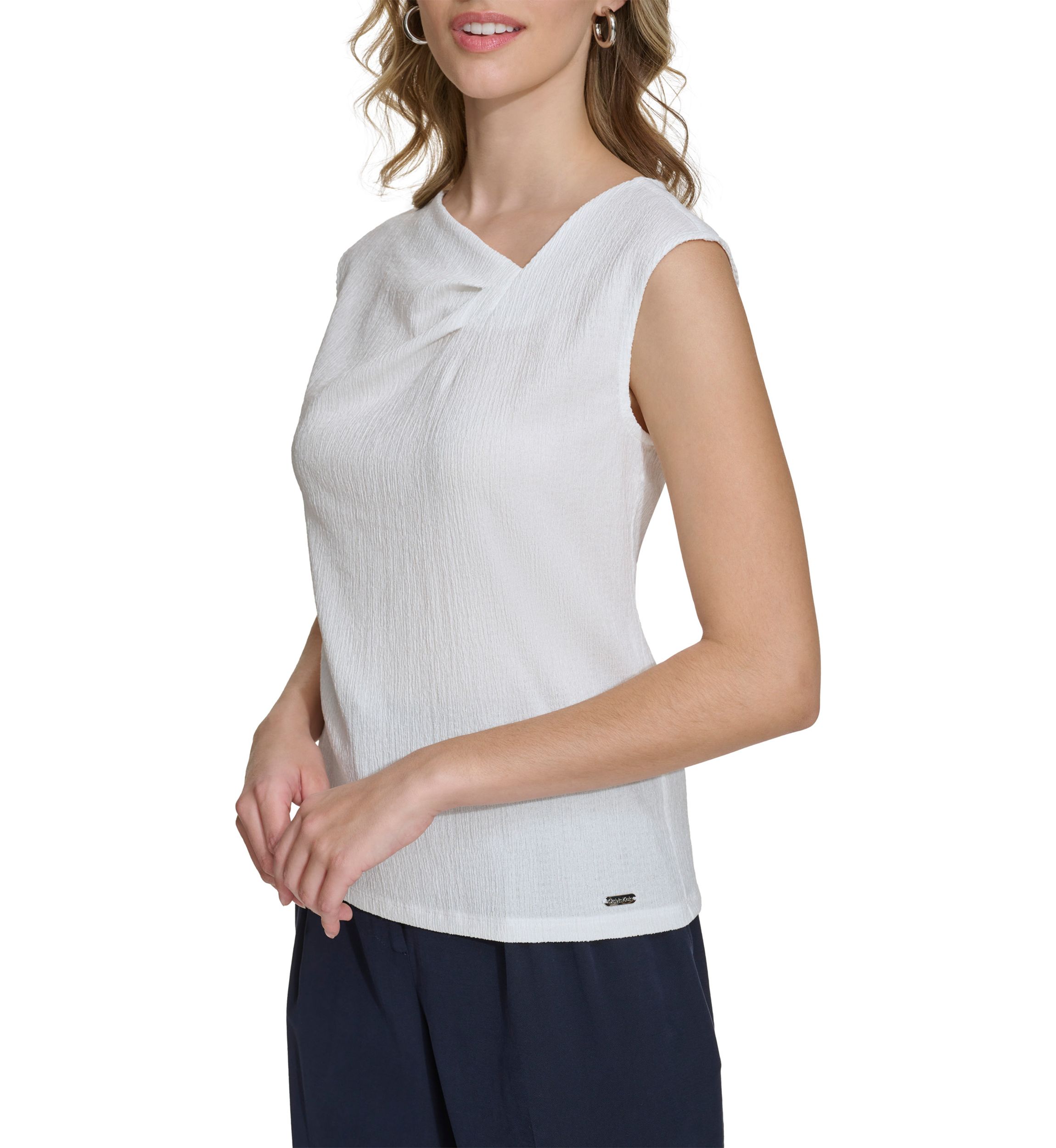 Womens Solid Asymmetrical Textured Knit Top