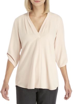 Calvin Klein 34 Roll Tab Sleeve Inverted Pleat Blouse Belk