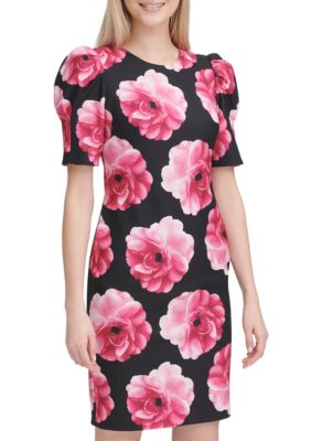 calvin klein puff shoulder floral print dres