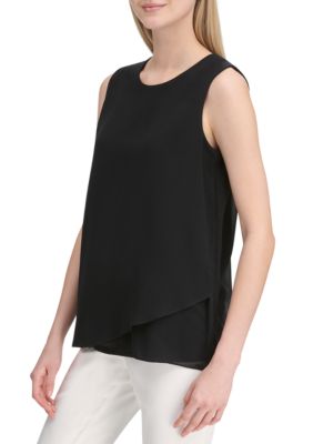 Calvin Klein Asymmetrical Sheer Tank | belk