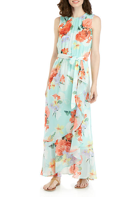 Calvin Klein Ruffle Front Floral Maxi Dress | belk