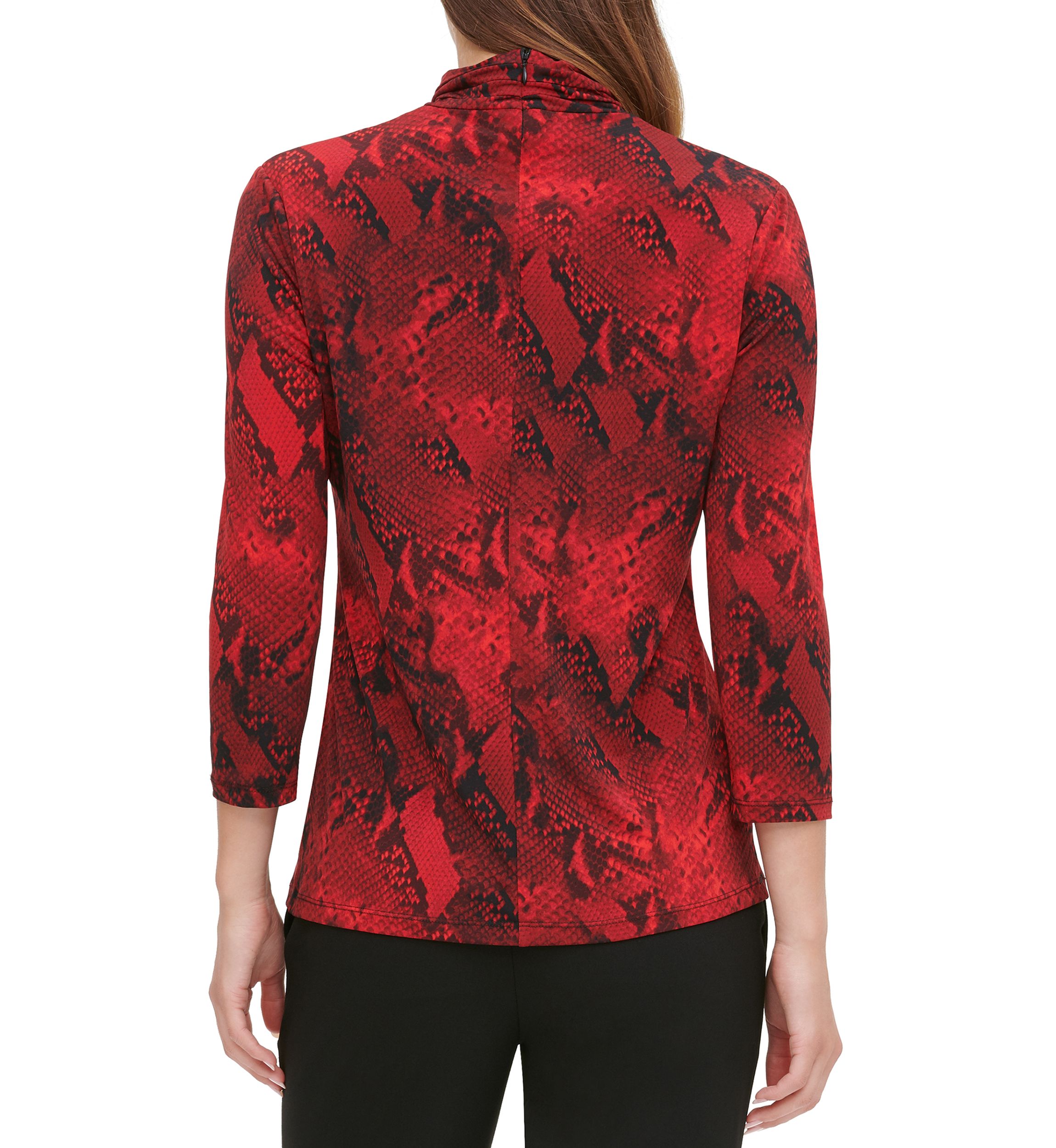  High Neck Printed Hardware Knit Top