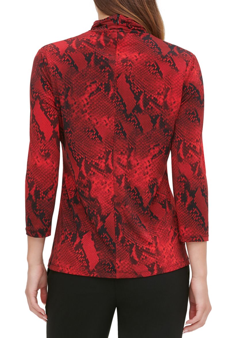  High Neck Printed Hardware Knit Top