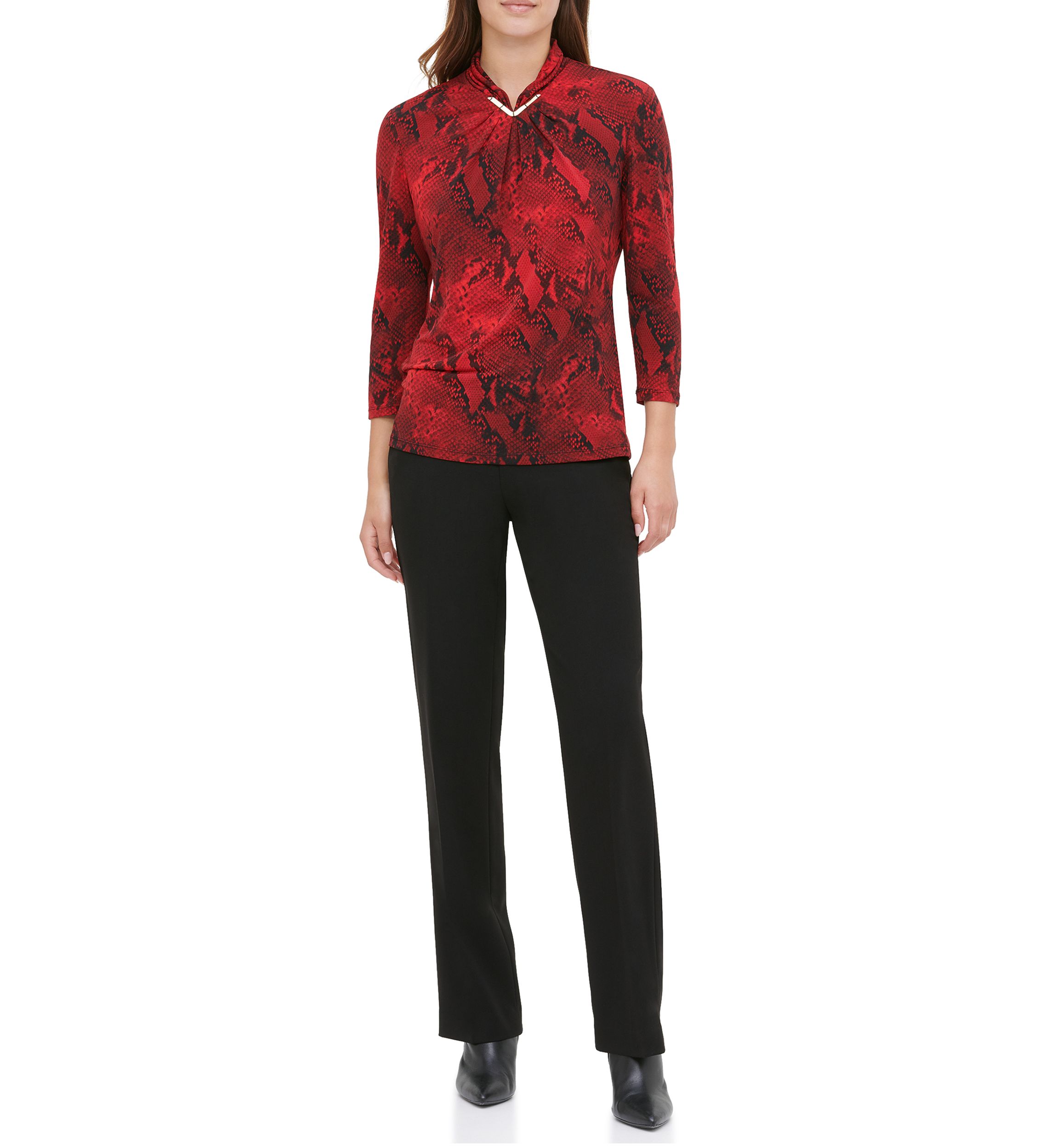  High Neck Printed Hardware Knit Top