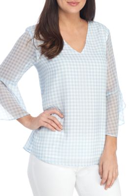 calvin klein essential flare sleeve gingham blous