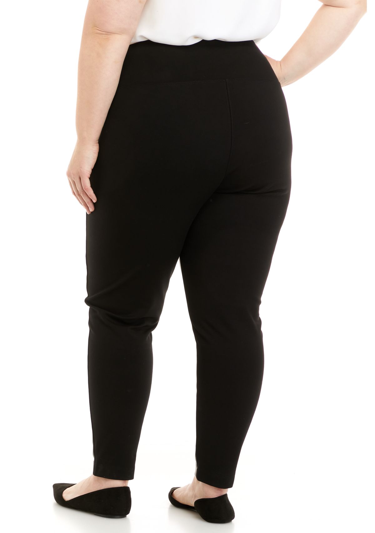 Plus Size Faux Leather Front Compression Leggings