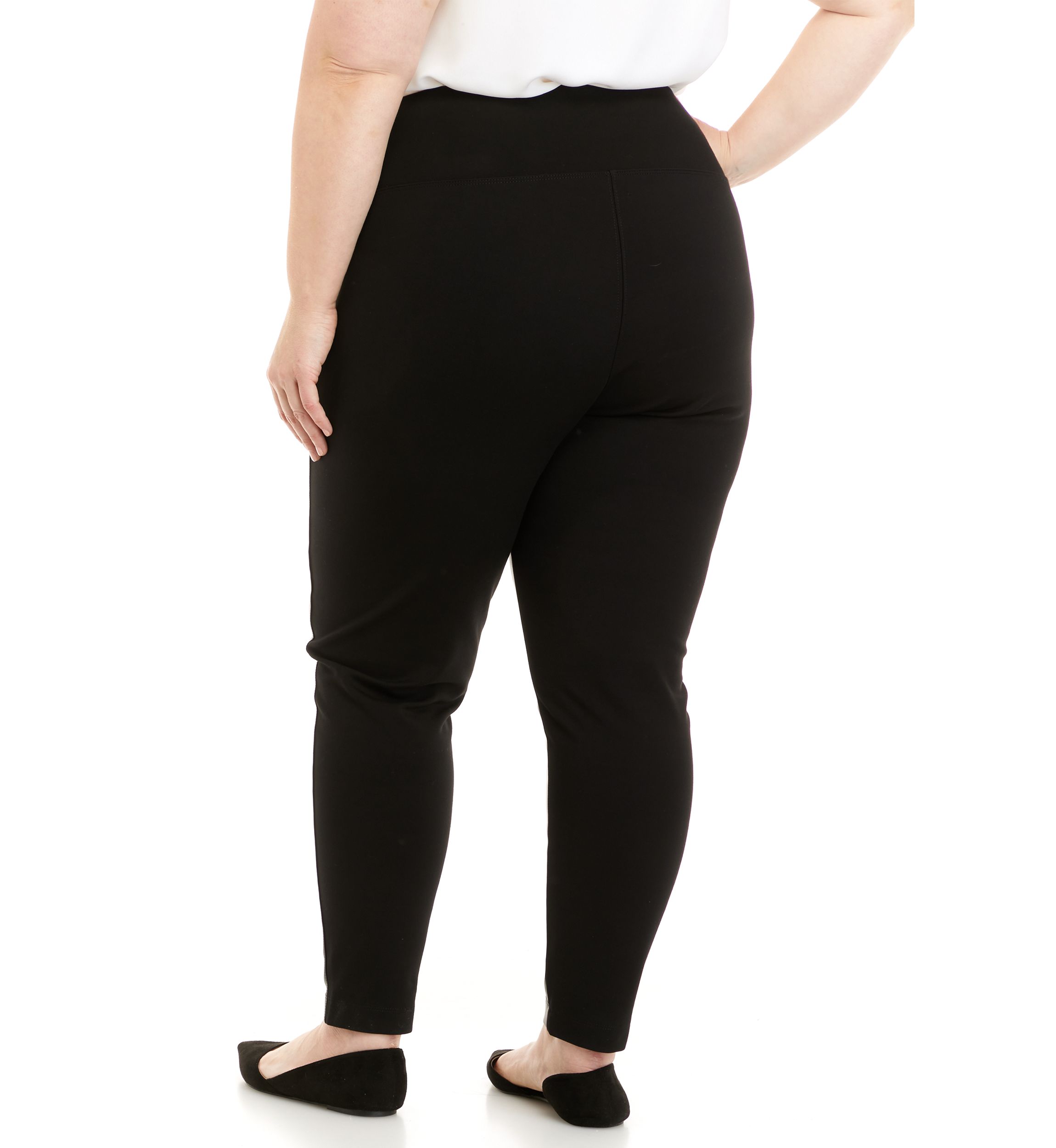 Plus Size Faux Leather Front Compression Leggings