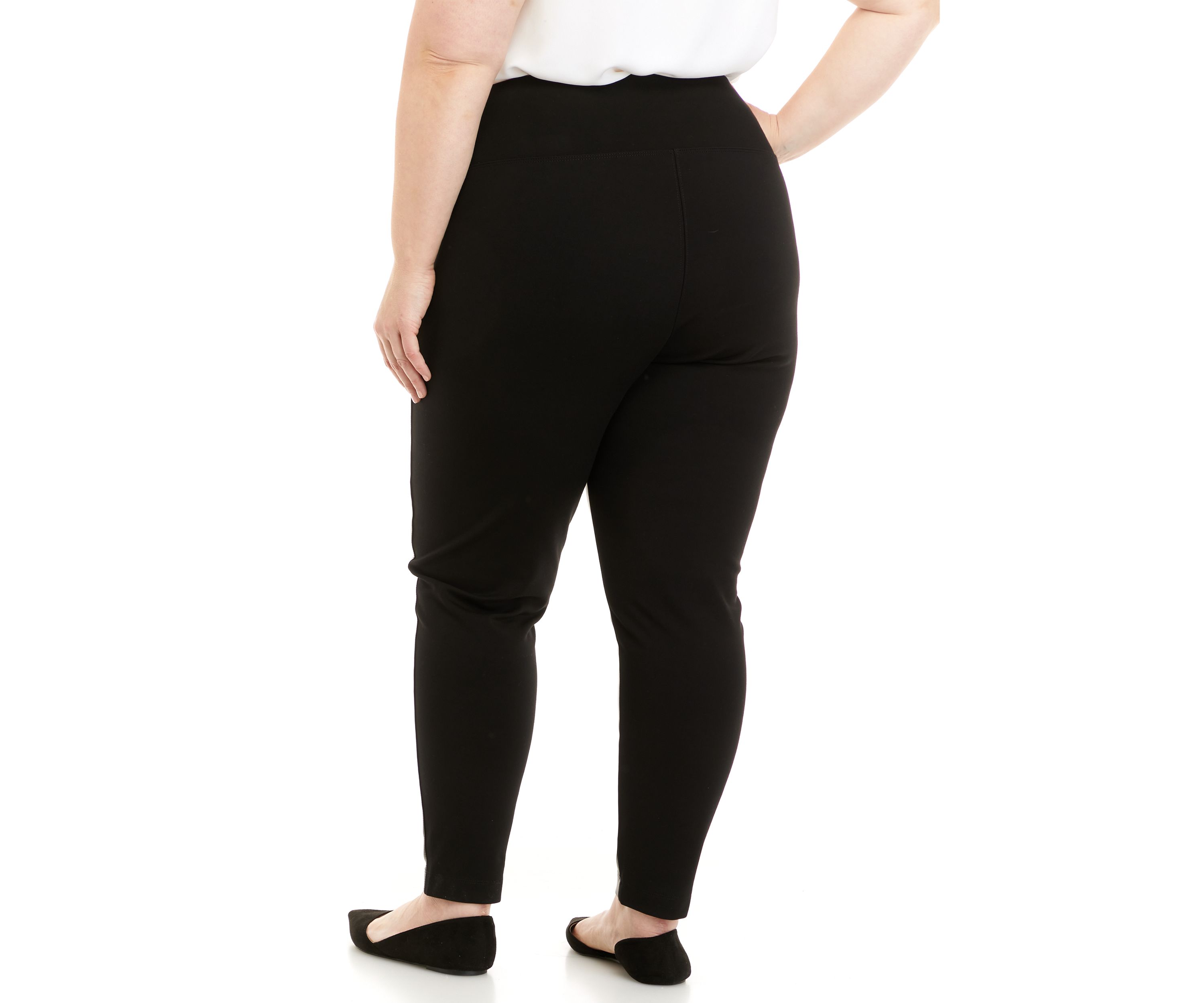Plus Size Faux Leather Front Compression Leggings