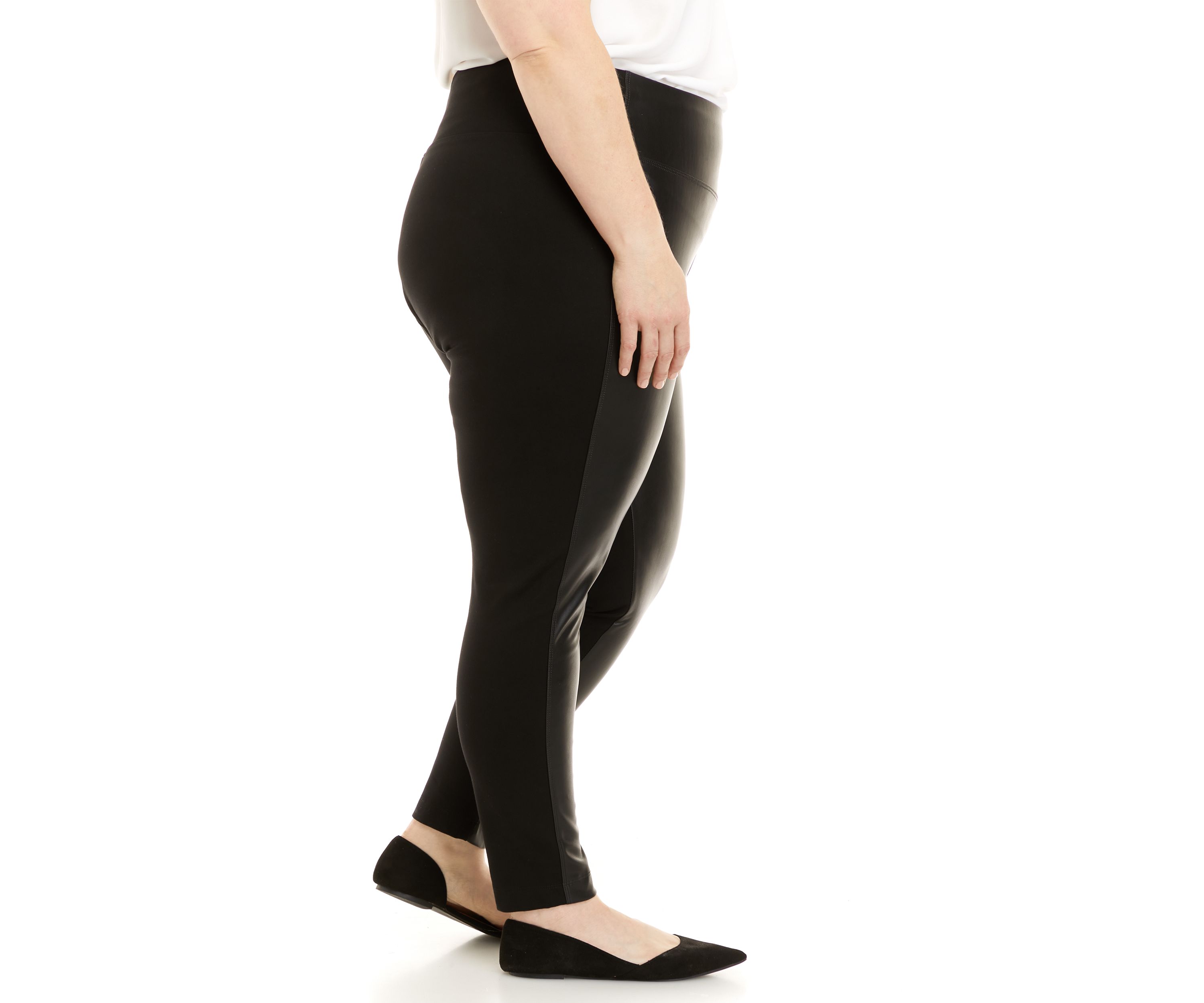 Plus Size Faux Leather Front Compression Leggings