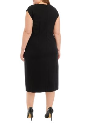 Calvin Klein Plus Size Printed V-Neck Chiffon Shift Dress - Black