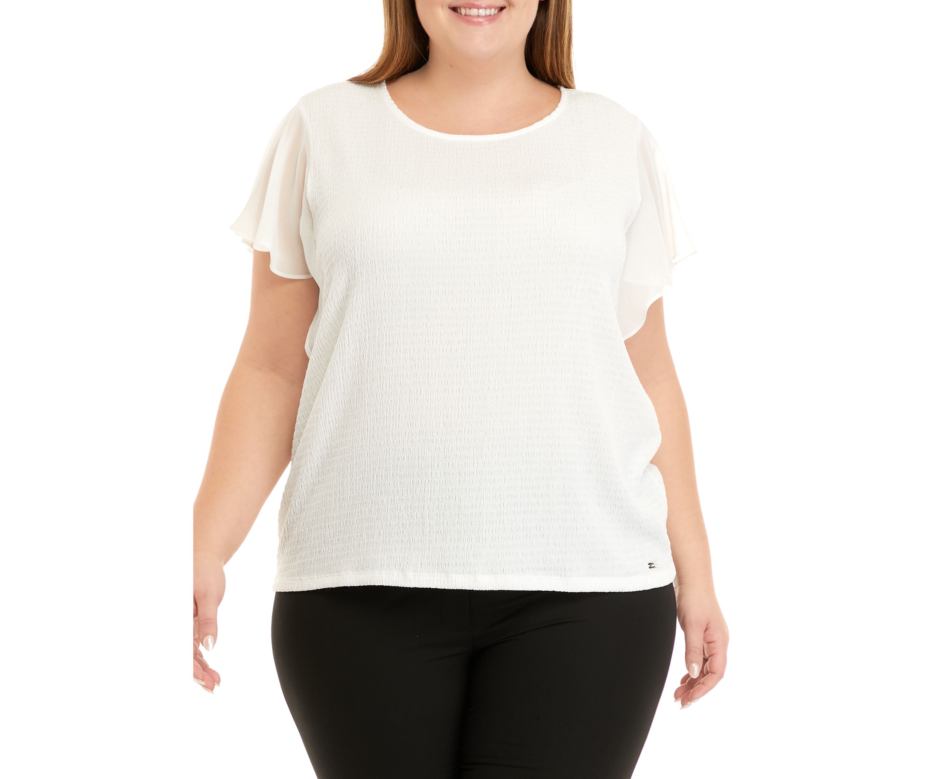 Plus Size Short Flutter Sleeve Smocked Top