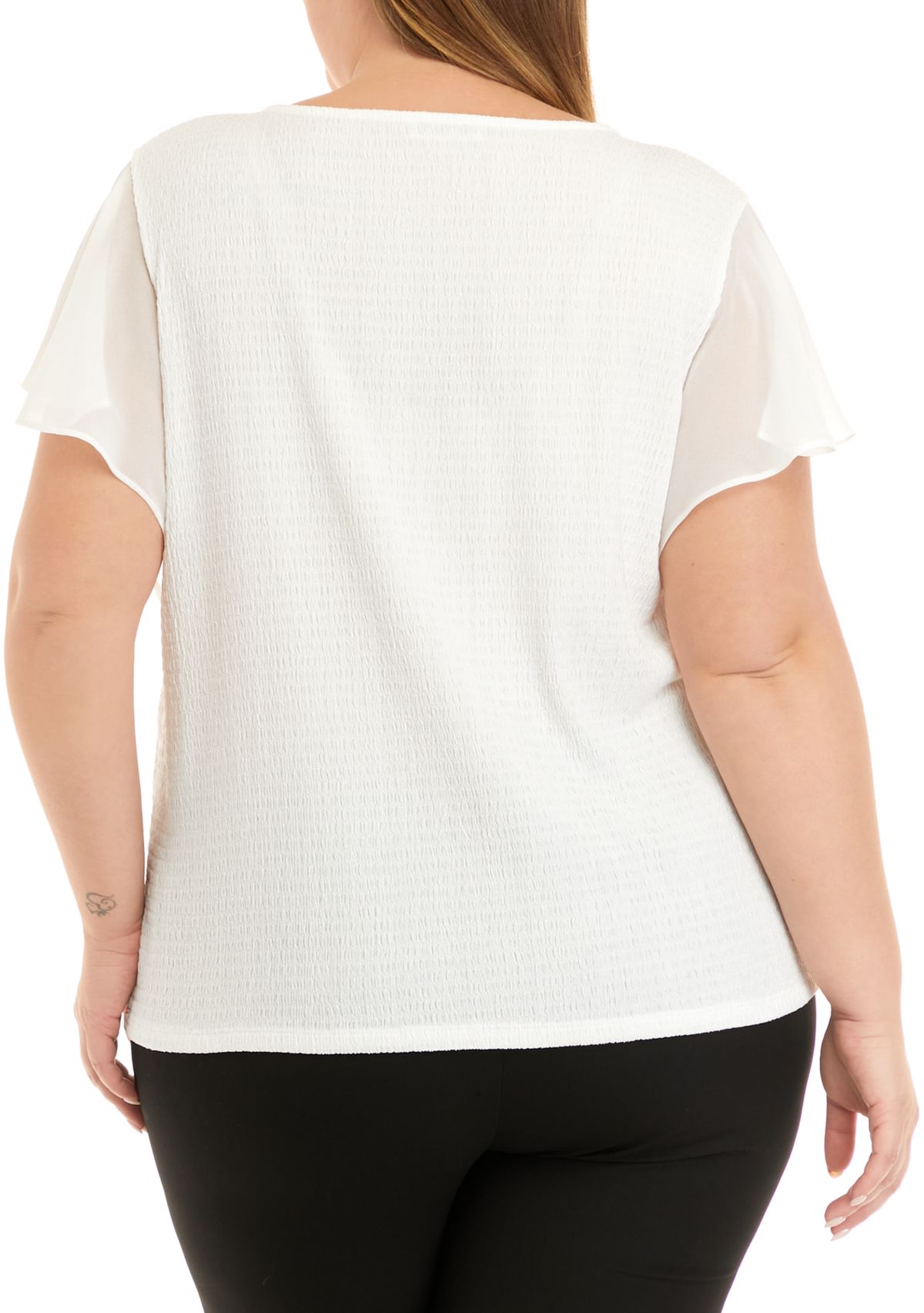 Plus Size Short Flutter Sleeve Smocked Top