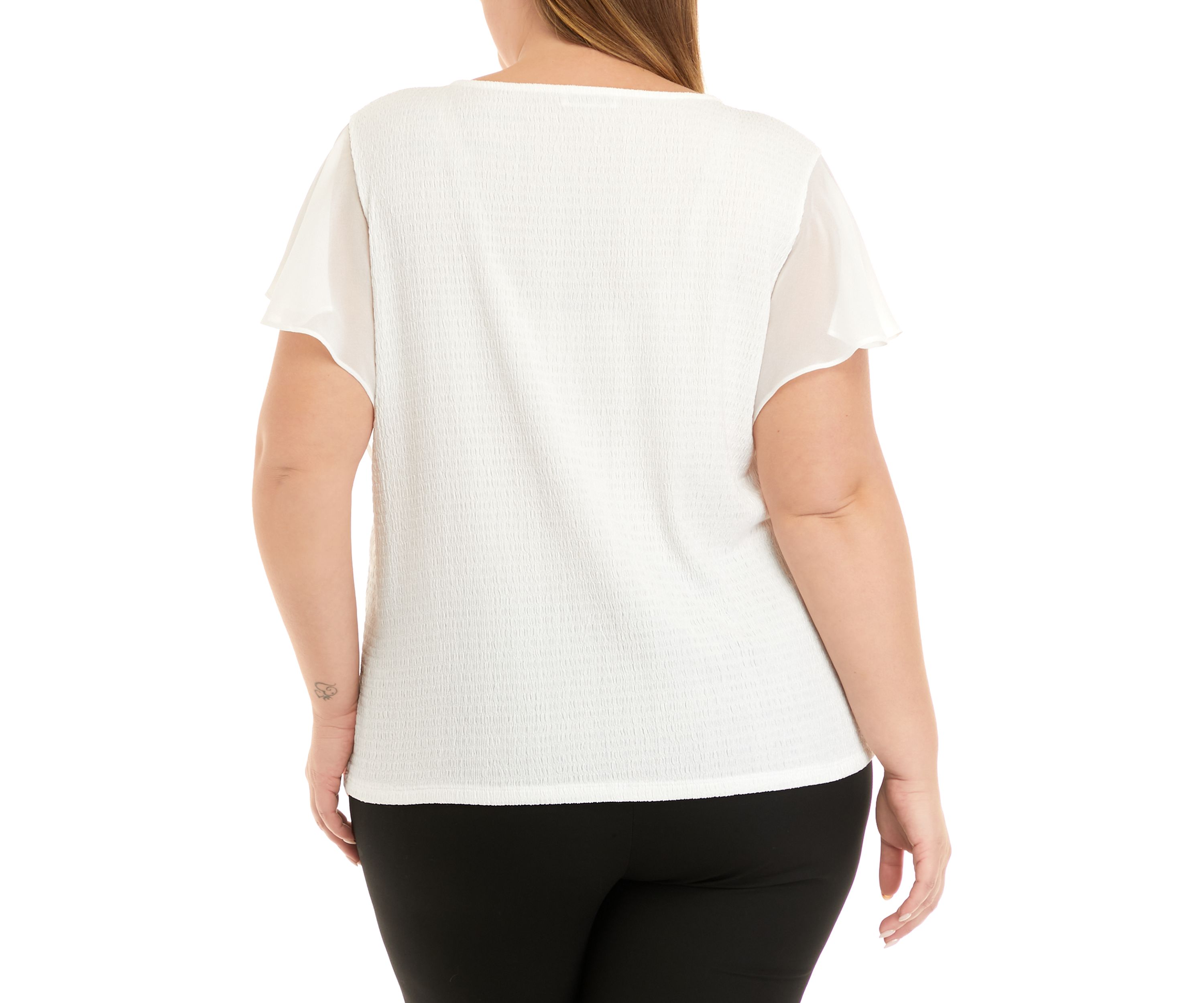 Plus Size Short Flutter Sleeve Smocked Top