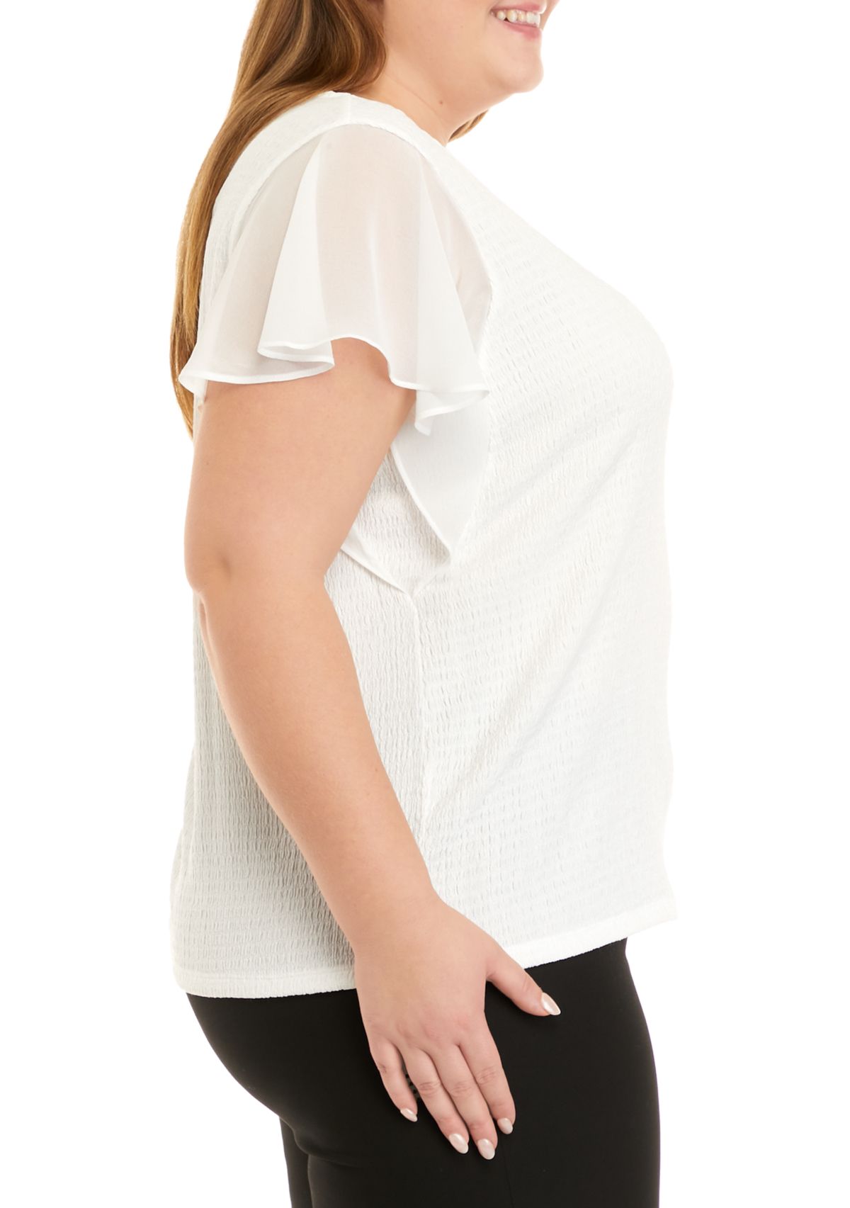 Plus Size Short Flutter Sleeve Smocked Top