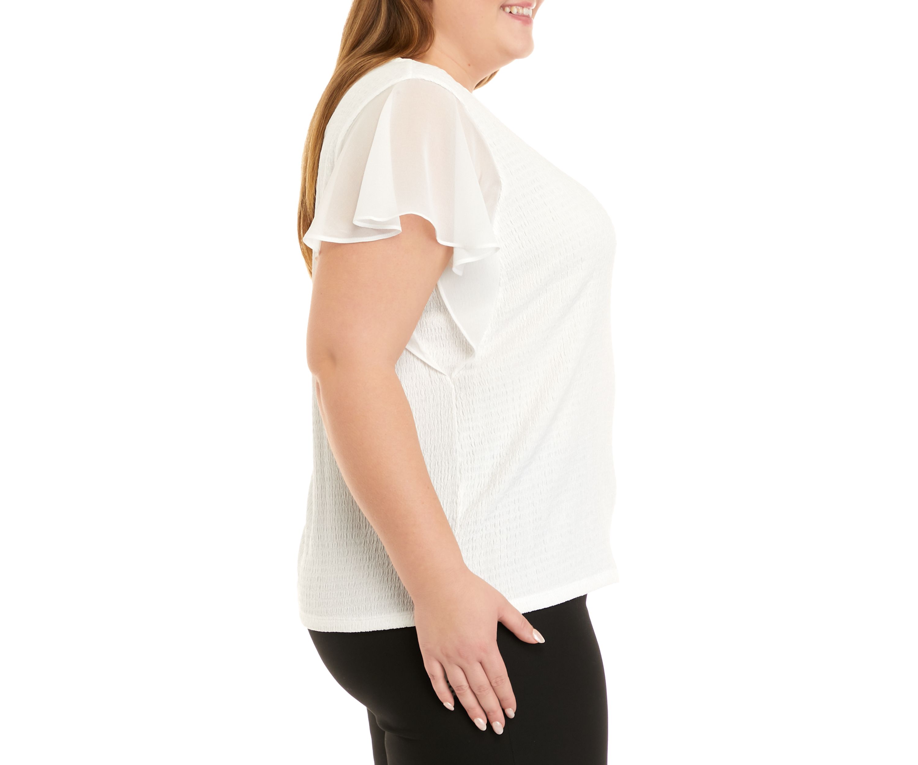 Plus Size Short Flutter Sleeve Smocked Top