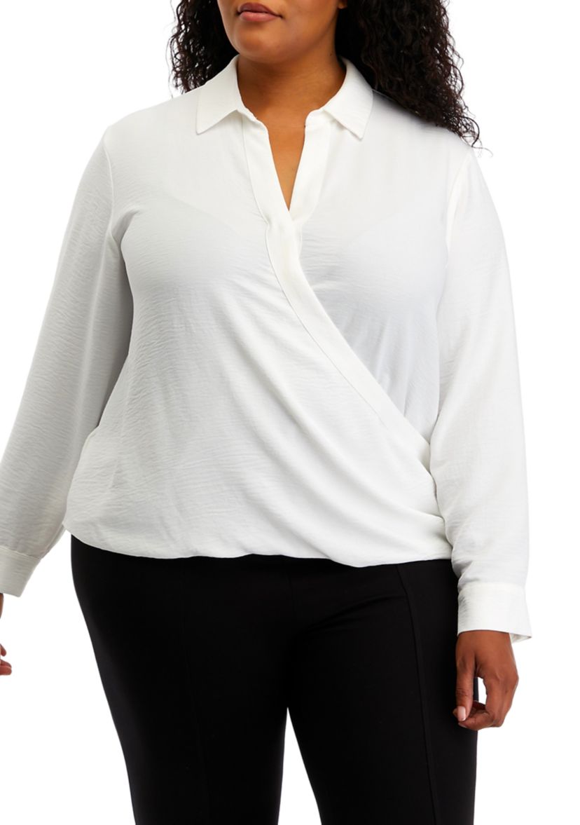 Plus Size Long Sleeve Wrapped Top