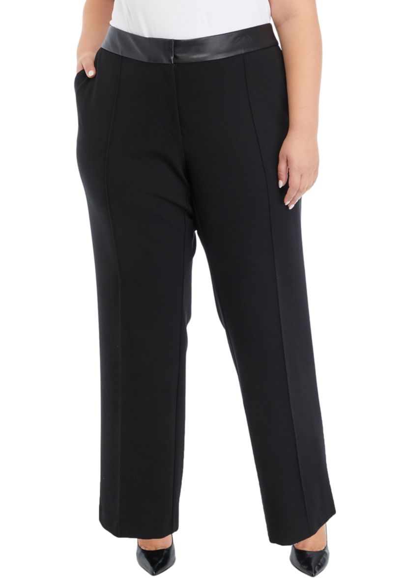 Plus Size Ponte Pants with Leather Trim